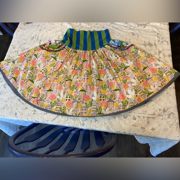 Matilda Jane Pink Floral Skirt with Blue & Green Striped Waistband - Picture 2 of 7